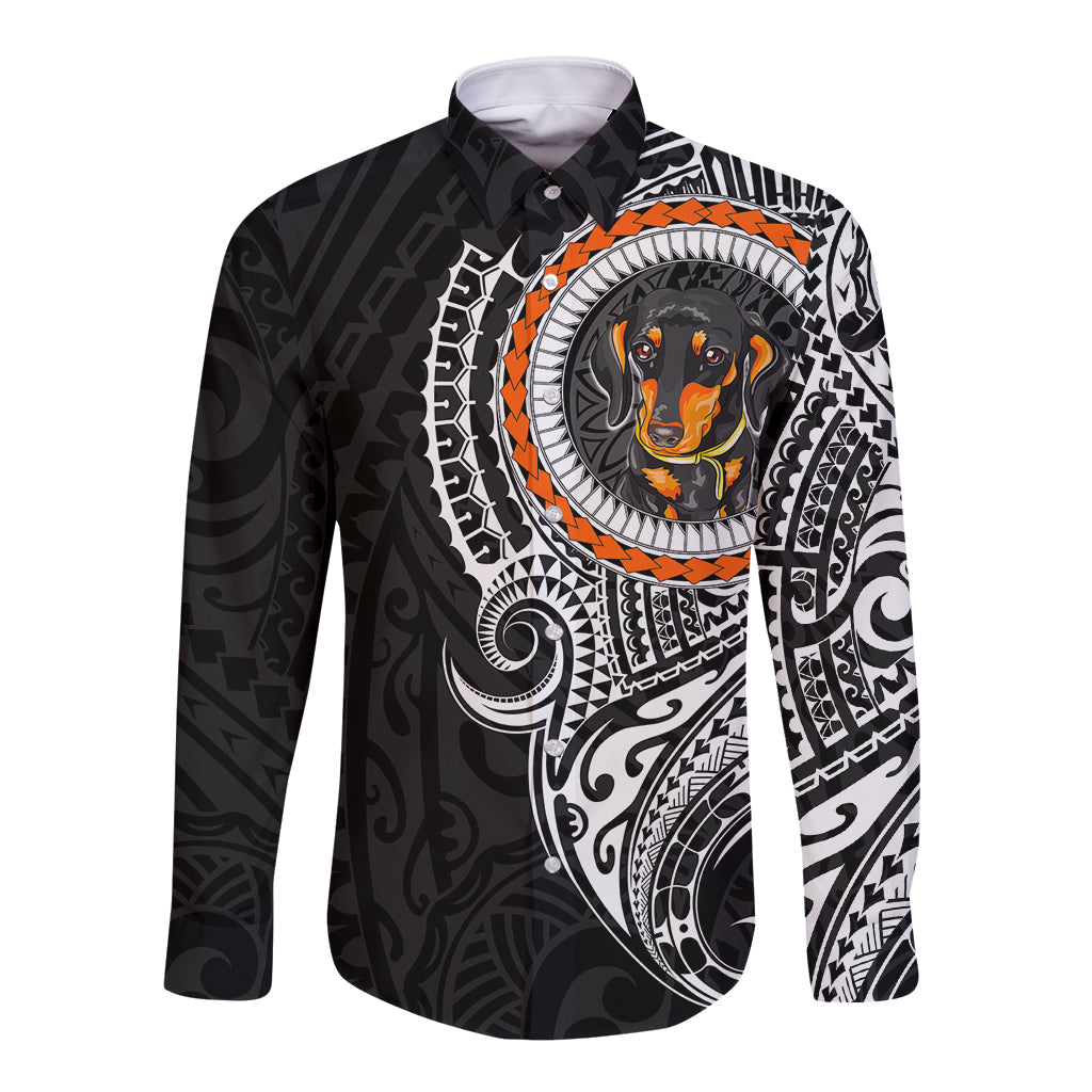 Polynesian Dachshund Dog Long Sleeve Button Shirt Dog In My Heart LT6 Unisex Black - Polynesian Pride