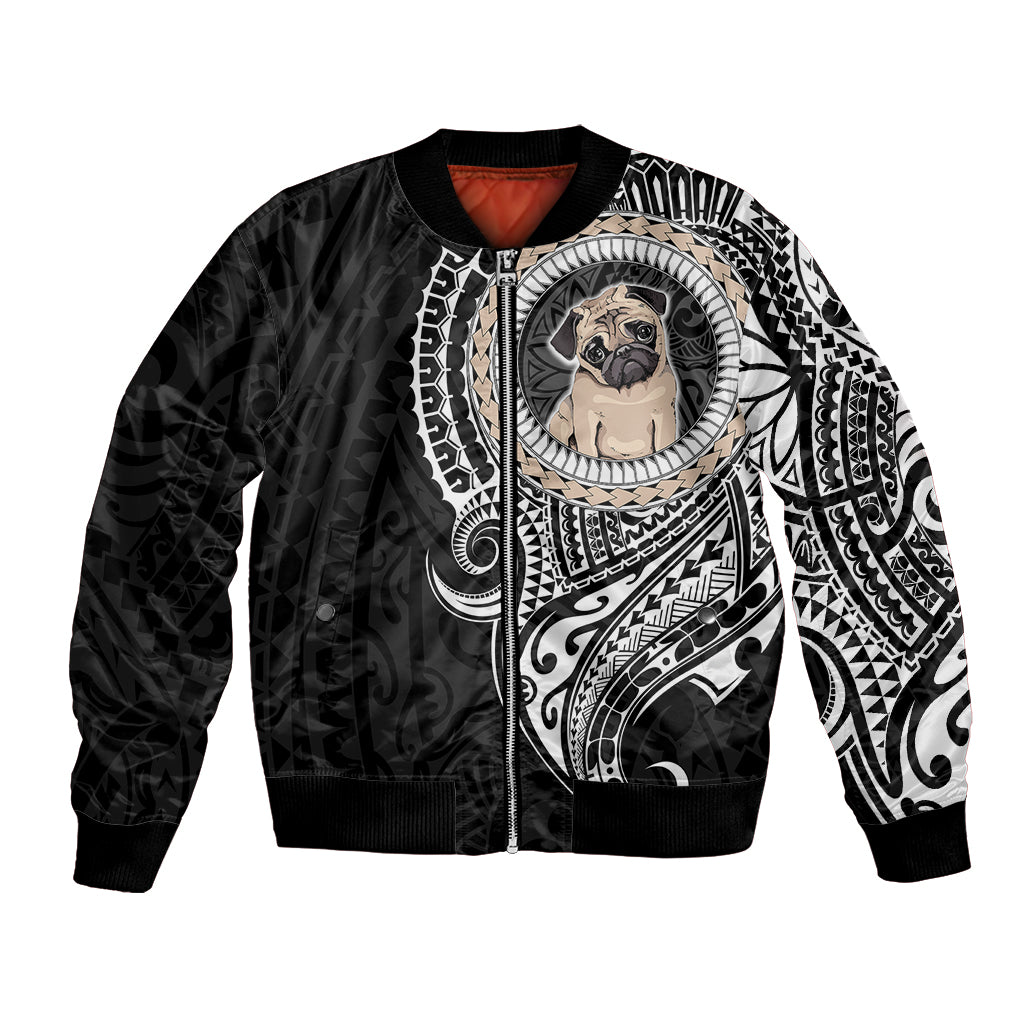 Polynesian Pug Dog Bomber Jacket Dog In My Heart LT6 Unisex Black - Polynesian Pride