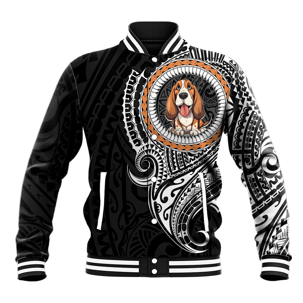 Polynesian Basset Hound Dog Baseball Jacket Dog In My Heart LT6 Unisex Black - Polynesian Pride