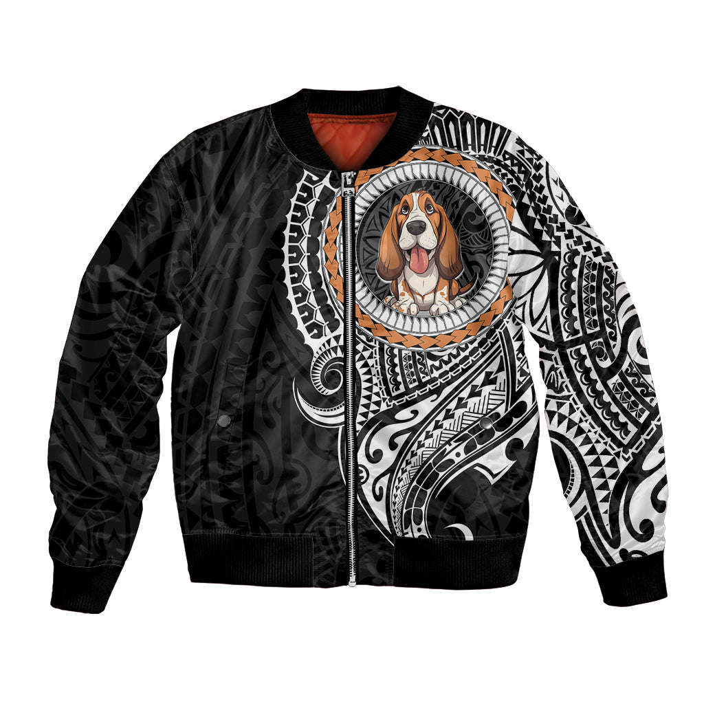 Polynesian Basset Hound Dog Bomber Jacket Dog In My Heart LT6 Unisex Black - Polynesian Pride