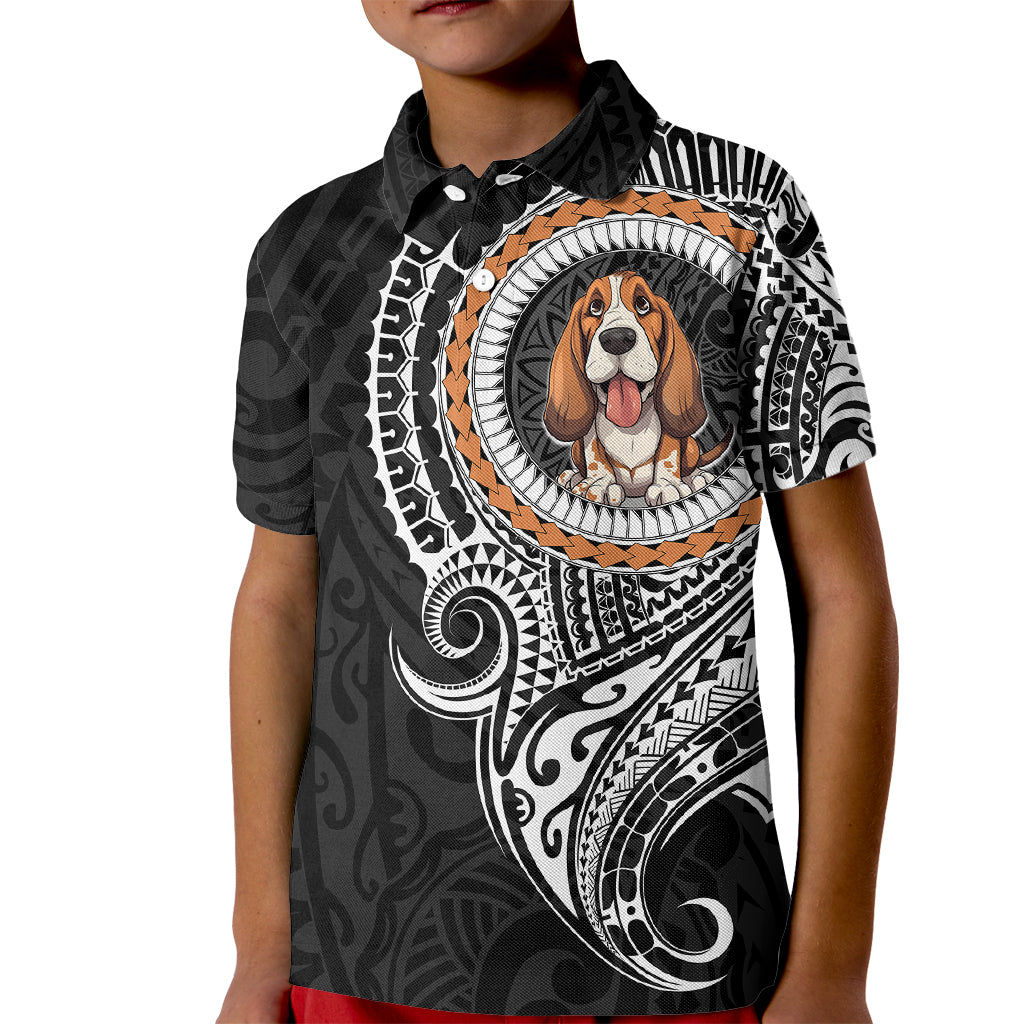 Polynesian Basset Hound Dog Kid Polo Shirt Dog In My Heart LT6 Kid Black - Polynesian Pride