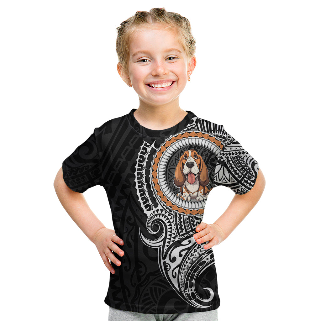 Polynesian Basset Hound Dog Kid T Shirt Dog In My Heart LT6 Black - Polynesian Pride