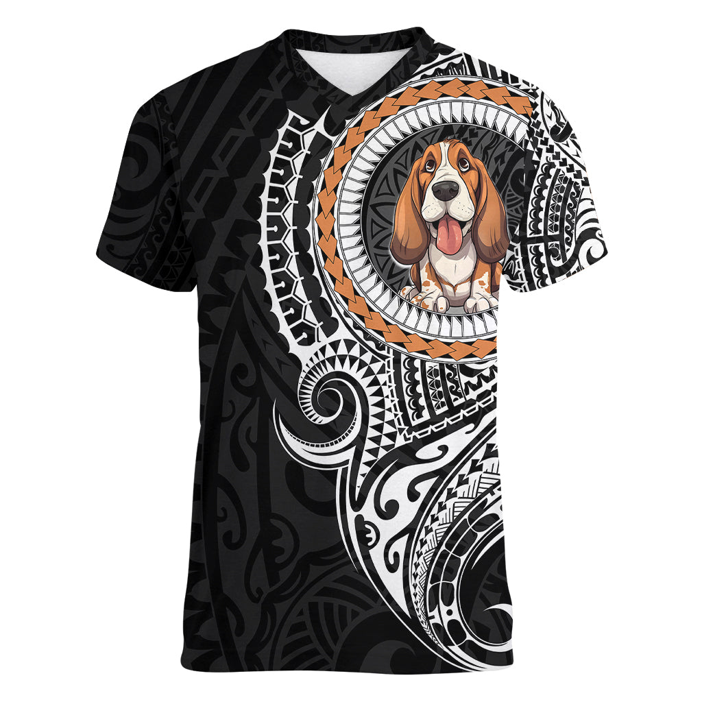 Polynesian Basset Hound Dog Women V Neck T Shirt Dog In My Heart LT6 Female Black - Polynesian Pride