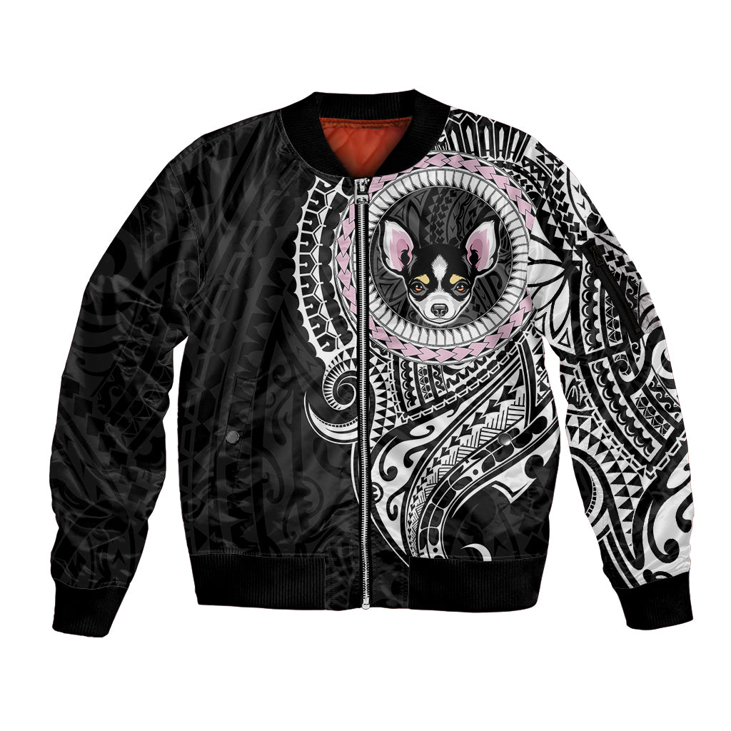 Polynesian Chihuahua Dog Sleeve Zip Bomber Jacket Dog In My Heart LT6 Unisex Black - Polynesian Pride