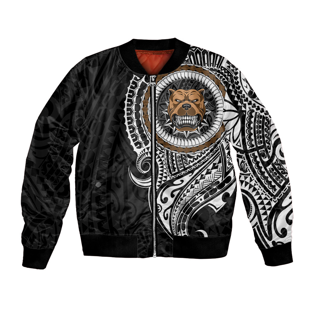 Polynesian Pitbull Dog Bomber Jacket Dog In My Heart LT6 Unisex Black - Polynesian Pride