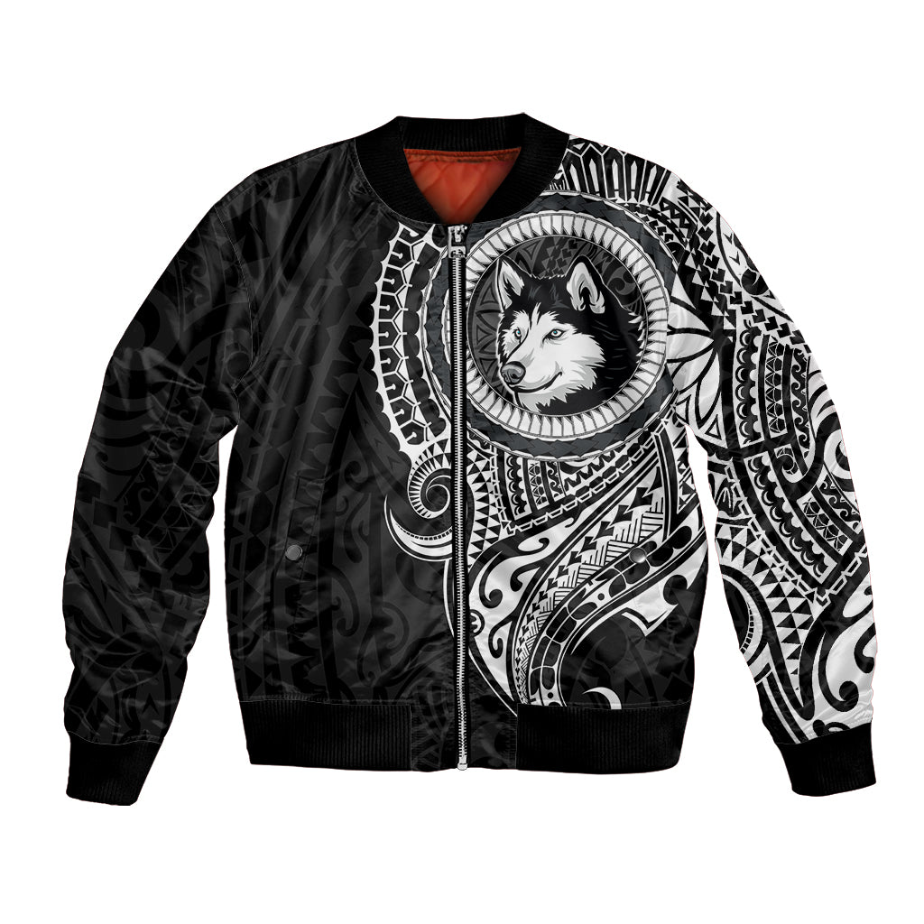 Polynesian Husky Dog Bomber Jacket Dog In My Heart LT6 Unisex Black - Polynesian Pride