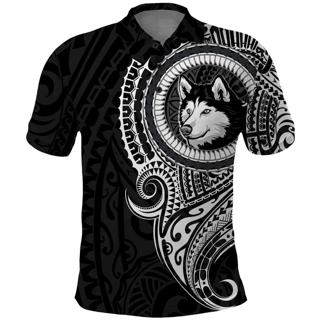 Polynesian Husky Dog Polo Shirt Dog In My Heart LT6 Black - Polynesian Pride