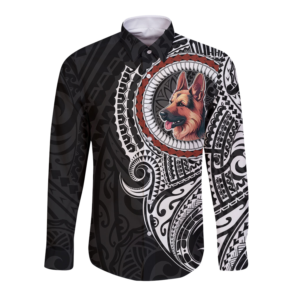 Polynesian German Shepherd Dog Long Sleeve Button Shirt Dog In My Heart LT6 Unisex Black - Polynesian Pride