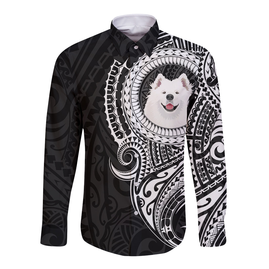 Polynesian Samoyed Dog Long Sleeve Button Shirt Dog In My Heart LT6 Unisex Black - Polynesian Pride