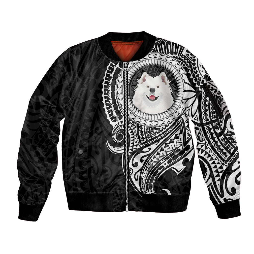 Polynesian Samoyed Dog Sleeve Zip Bomber Jacket Dog In My Heart LT6 Unisex Black - Polynesian Pride