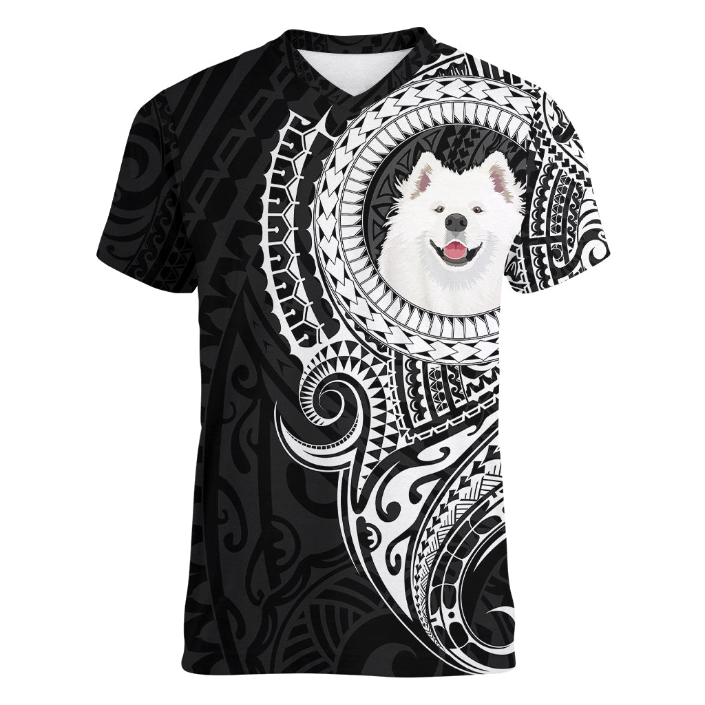 Polynesian Samoyed Dog Women V Neck T Shirt Dog In My Heart LT6 Female Black - Polynesian Pride