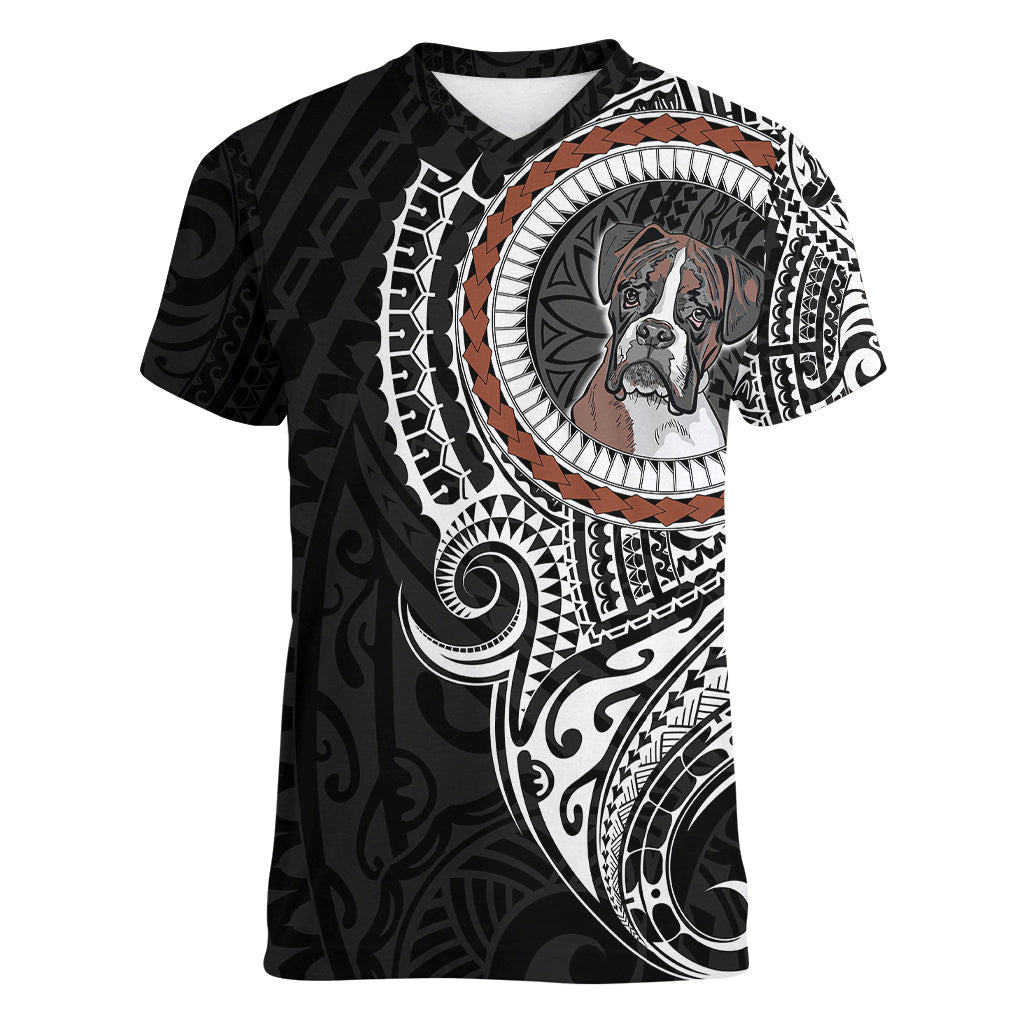 Polynesian Boxer Dog Women V Neck T Shirt Dog In My Heart LT6 Female Black - Polynesian Pride