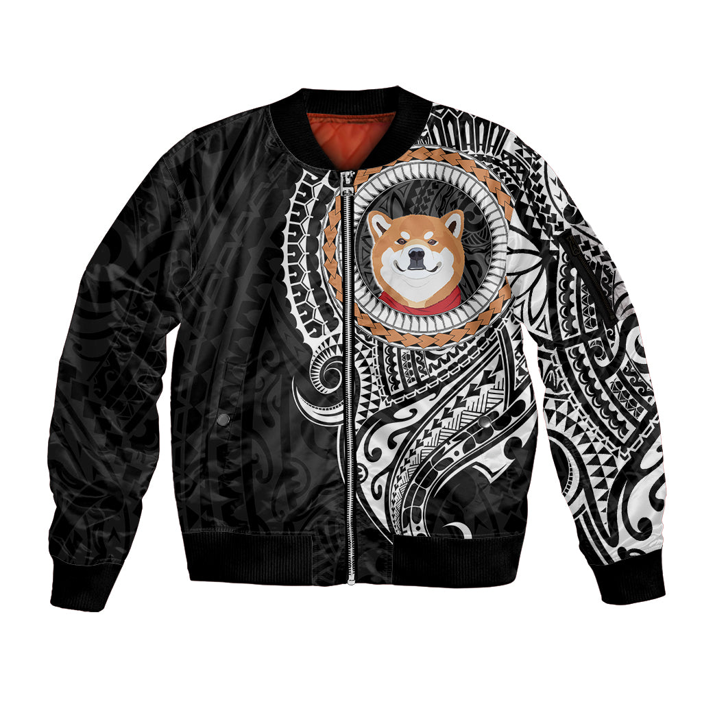 Polynesian Shiba Inu Dog Sleeve Zip Bomber Jacket Dog In My Heart LT6 Unisex Black - Polynesian Pride