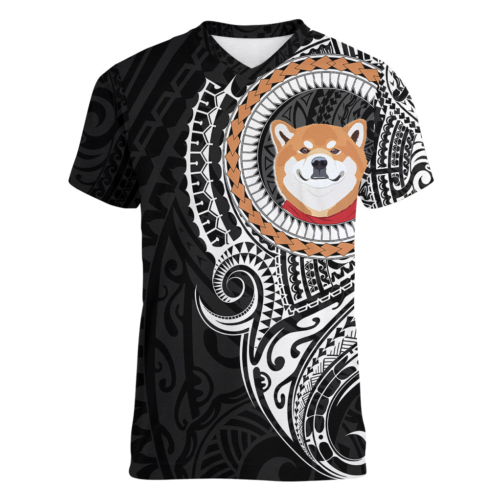 Polynesian Shiba Inu Dog Women V Neck T Shirt Dog In My Heart LT6 Female Black - Polynesian Pride