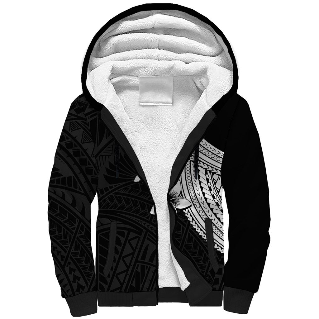Polynesian Sherpa Hoodie With Plumeria Flower White LT6 Unisex White - Polynesian Pride