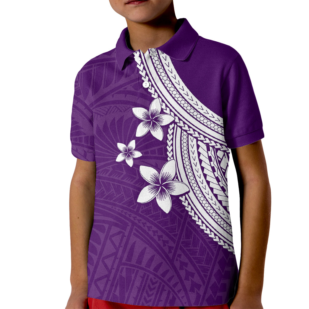 Polynesian Kid Polo Shirt With Plumeria Flower Purple LT6 Kid Purple - Polynesian Pride