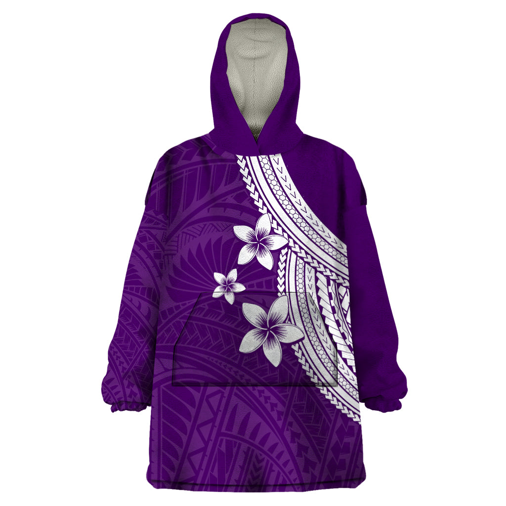 Polynesian Wearable Blanket Hoodie With Plumeria Flower Purple LT6 One Size Purple - Polynesian Pride