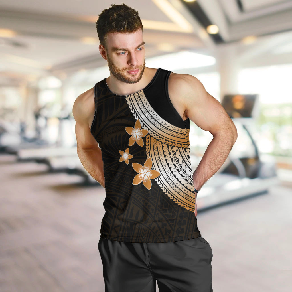 Polynesian Men Tank Top With Plumeria Flower Gold LT6 - Polynesian Pride