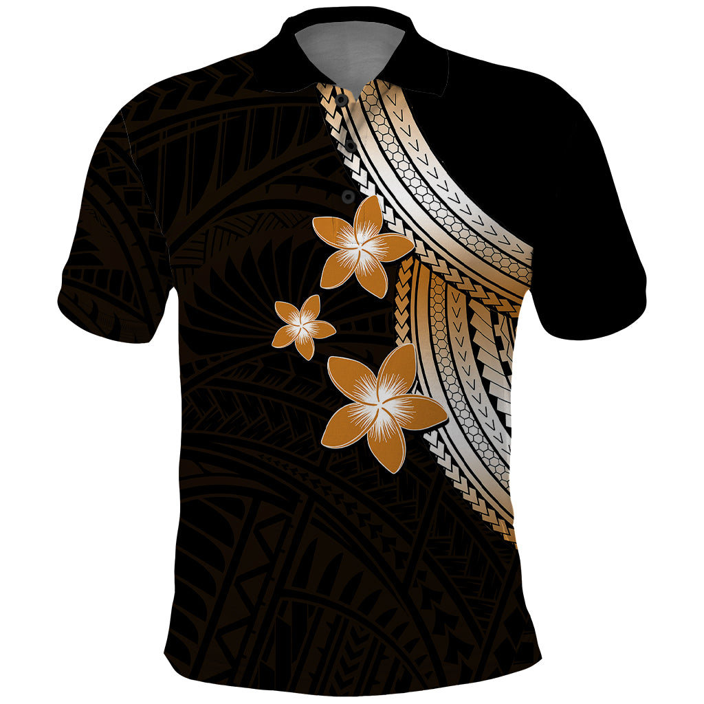 Polynesian Polo Shirt With Plumeria Flower Gold LT6 Gold - Polynesian Pride