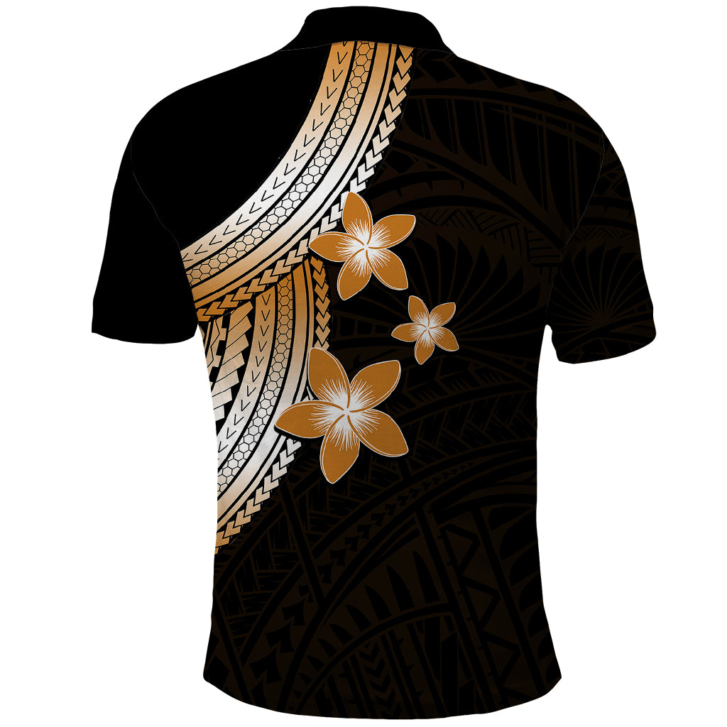 Polynesian Polo Shirt With Plumeria Flower Gold LT6 - Polynesian Pride