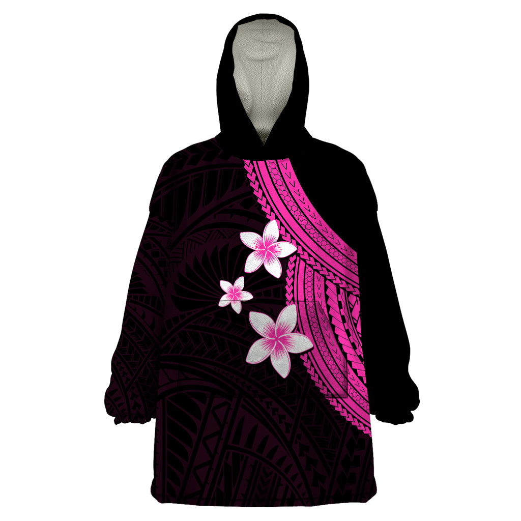 Polynesian Wearable Blanket Hoodie With Plumeria Flower Pink LT6 One Size Pink - Polynesian Pride