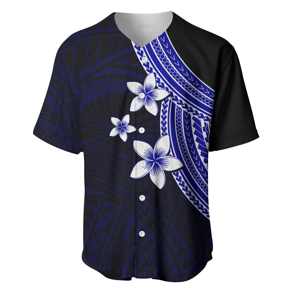 Polynesian Baseball Jersey With Plumeria Flower Blue LT6 Blue - Polynesian Pride