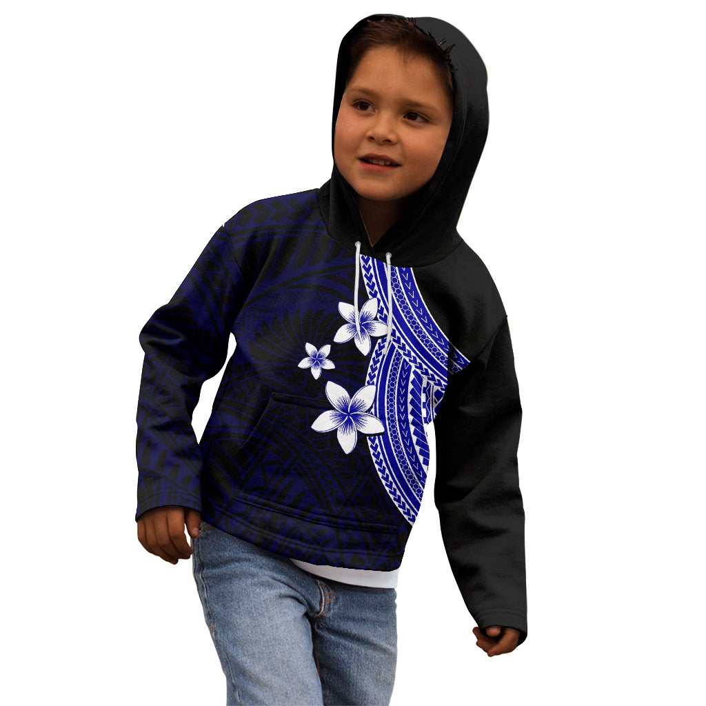 Polynesian Kid Hoodie With Plumeria Flower Blue LT6 - Polynesian Pride