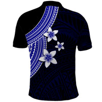Polynesian Polo Shirt With Plumeria Flower Blue LT6 - Polynesian Pride
