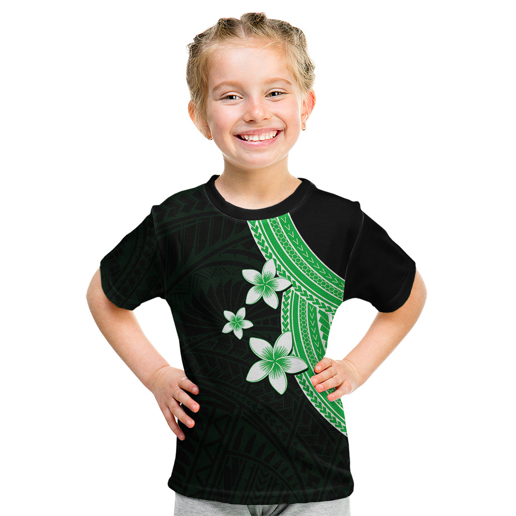 Polynesian Kid T Shirt With Plumeria Flower Green LT6 Green - Polynesian Pride