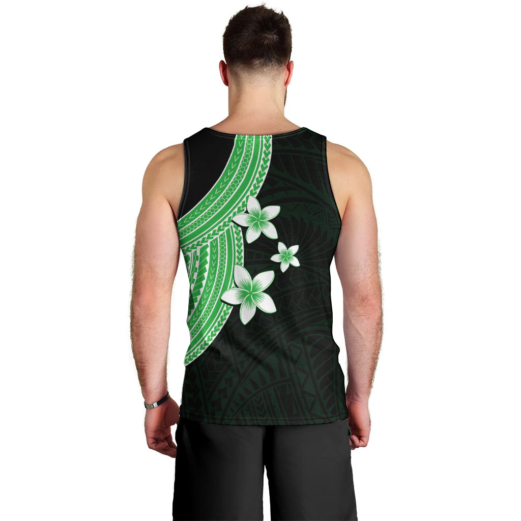 Polynesian Men Tank Top With Plumeria Flower Green LT6 - Polynesian Pride