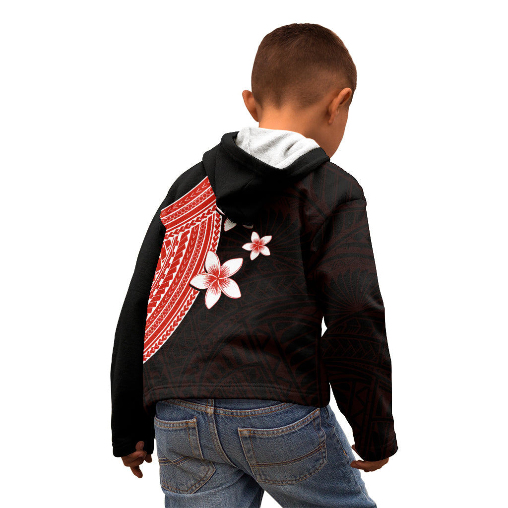 Polynesian Kid Hoodie With Plumeria Flower Red LT6 - Polynesian Pride