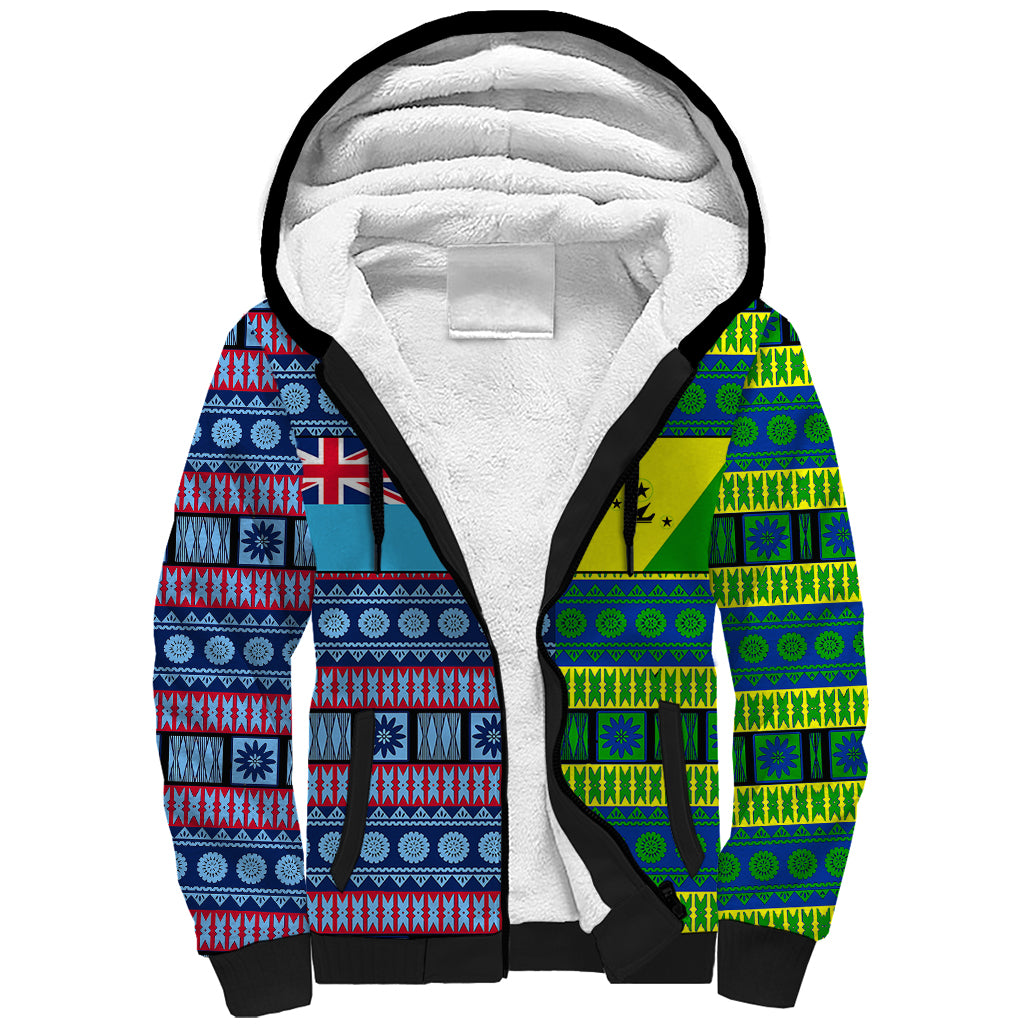 (Custom Personalised) Fiji Malampa Sherpa Hoodie Tribal Patterns LT6 Unisex Blue - Polynesian Pride