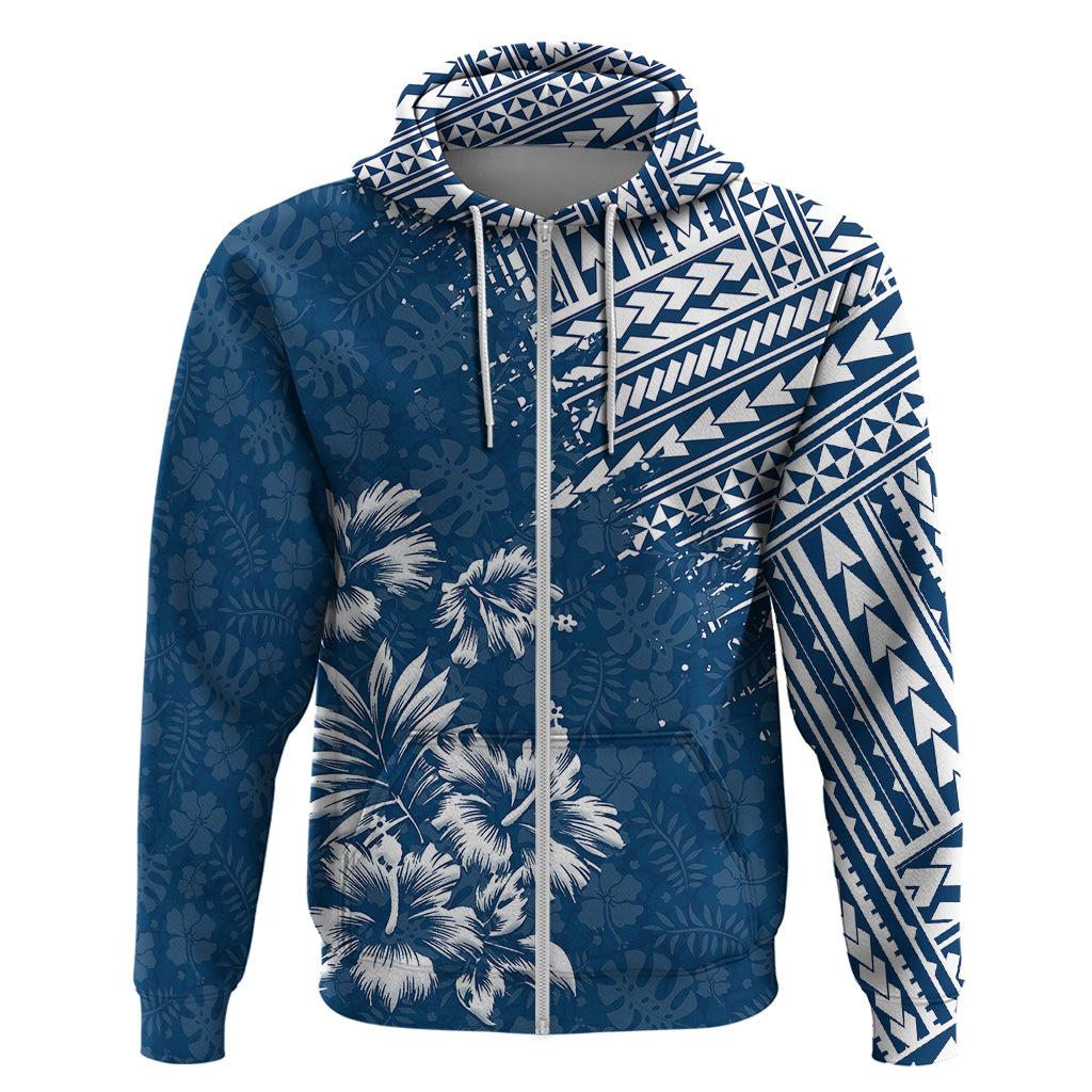 Hawaii Summer Hoodie Mix Polynesian Dark Blue LT6 Zip Hoodie Blue - Polynesian Pride