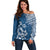 Hawaii Summer Off Shoulder Sweater Mix Polynesian Dark Blue LT6 Women Blue - Polynesian Pride