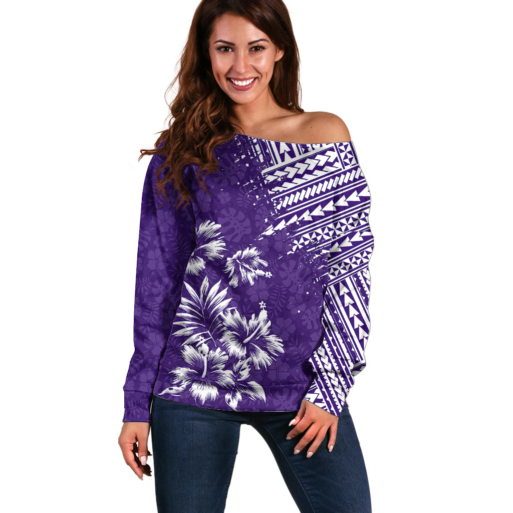 Hawaii Summer Off Shoulder Sweater Mix Polynesian Purple LT6 Women Purple - Polynesian Pride