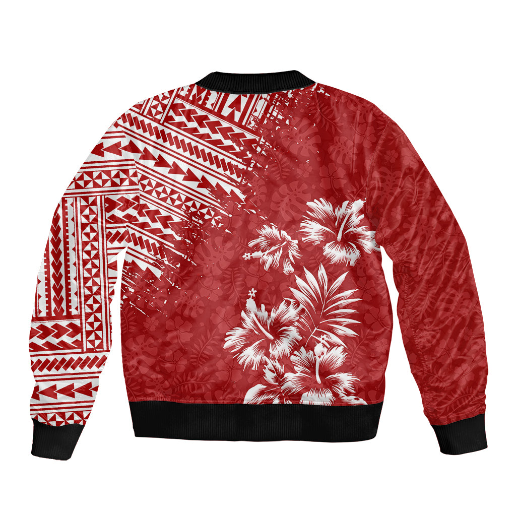 Hawaii Summer Sleeve Zip Bomber Jacket Mix Polynesian Red LT6 - Polynesian Pride