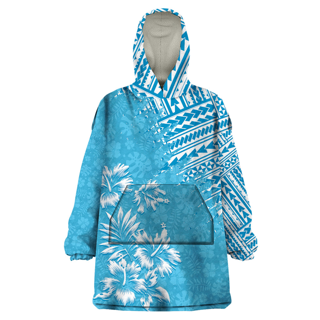 Hawaii Summer Wearable Blanket Hoodie Mix Polynesian Light Blue LT6 One Size Blue - Polynesian Pride