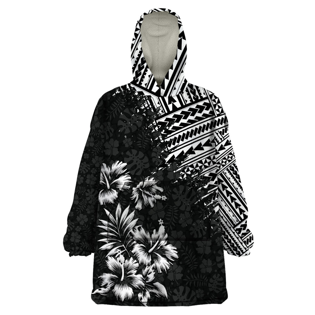 Hawaii Summer Wearable Blanket Hoodie Mix Polynesian Black LT6 One Size Black - Polynesian Pride