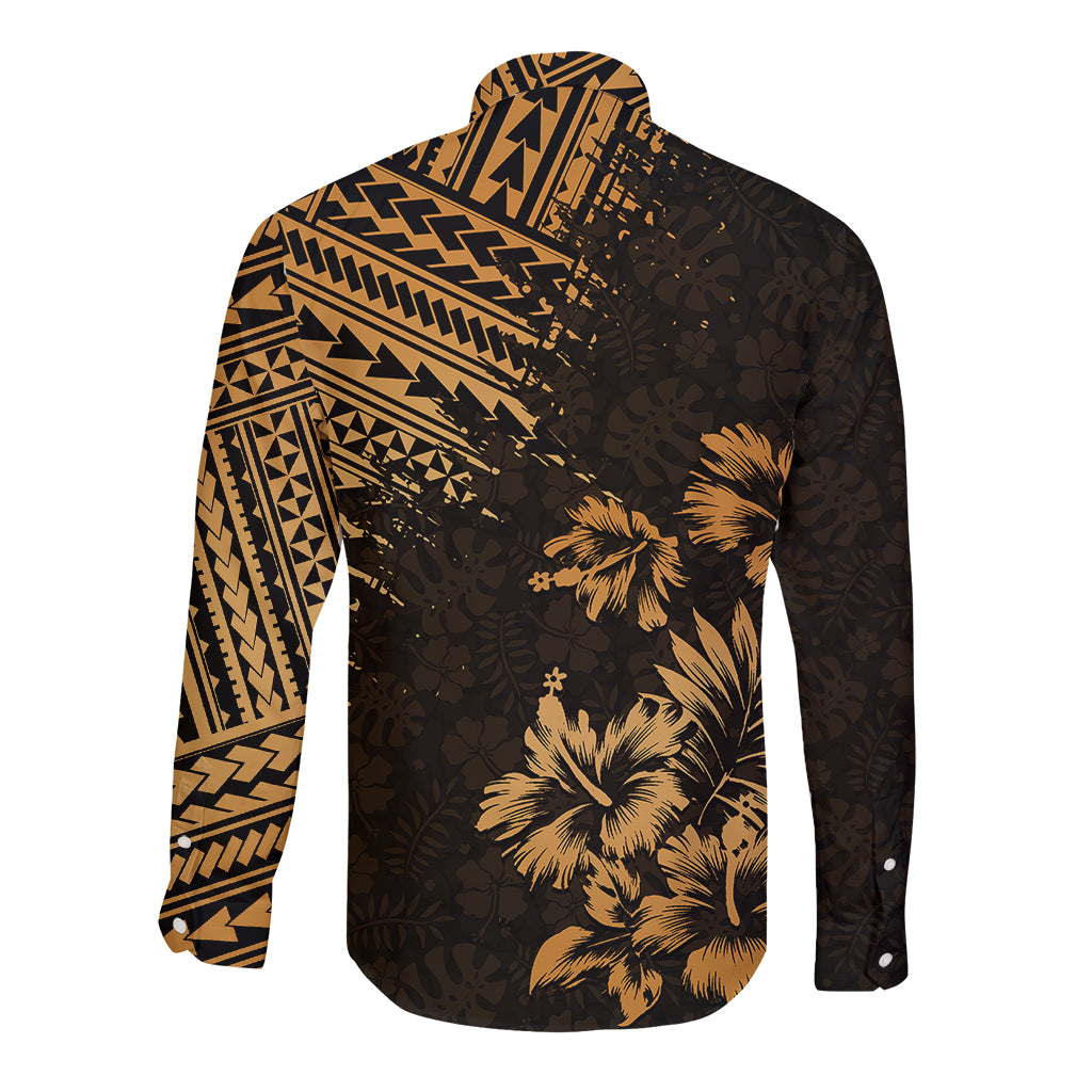 Hawaii Summer Long Sleeve Button Shirt Mix Polynesian Gold LT6 - Polynesian Pride