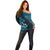 Hawaii Summer Off Shoulder Sweater Mix Polynesian Black-Blue LT6 - Polynesian Pride