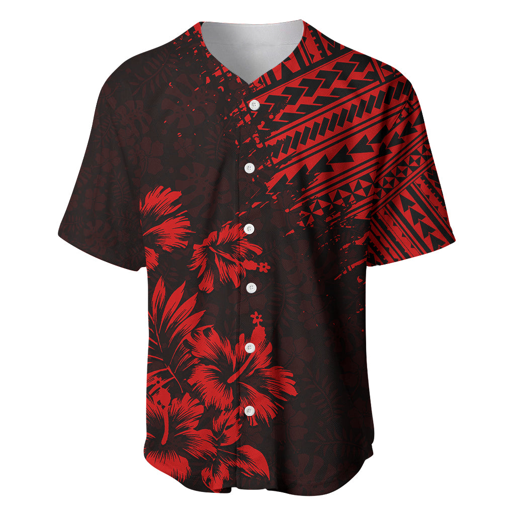 Hawaii Summer Baseball Jersey Mix Polynesian Black-Red LT6 Red - Polynesian Pride