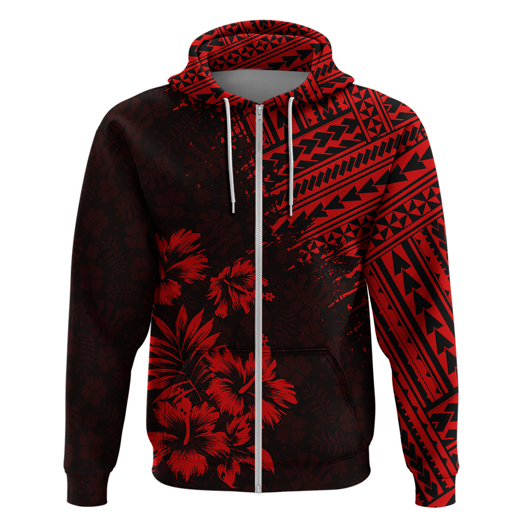 Hawaii Summer Hoodie Mix Polynesian Black Red LT6 Zip Hoodie Red - Polynesian Pride