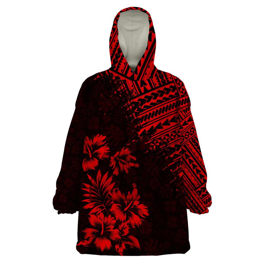 Hawaii Summer Wearable Blanket Hoodie Mix Polynesian Black-Red LT6 One Size Red - Polynesian Pride