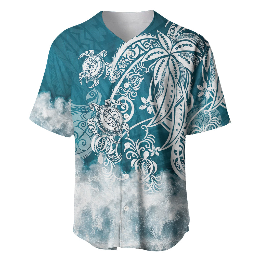 Polynesian Sea Turtle Baseball Jersey Tribal LT6 Blue - Polynesian Pride