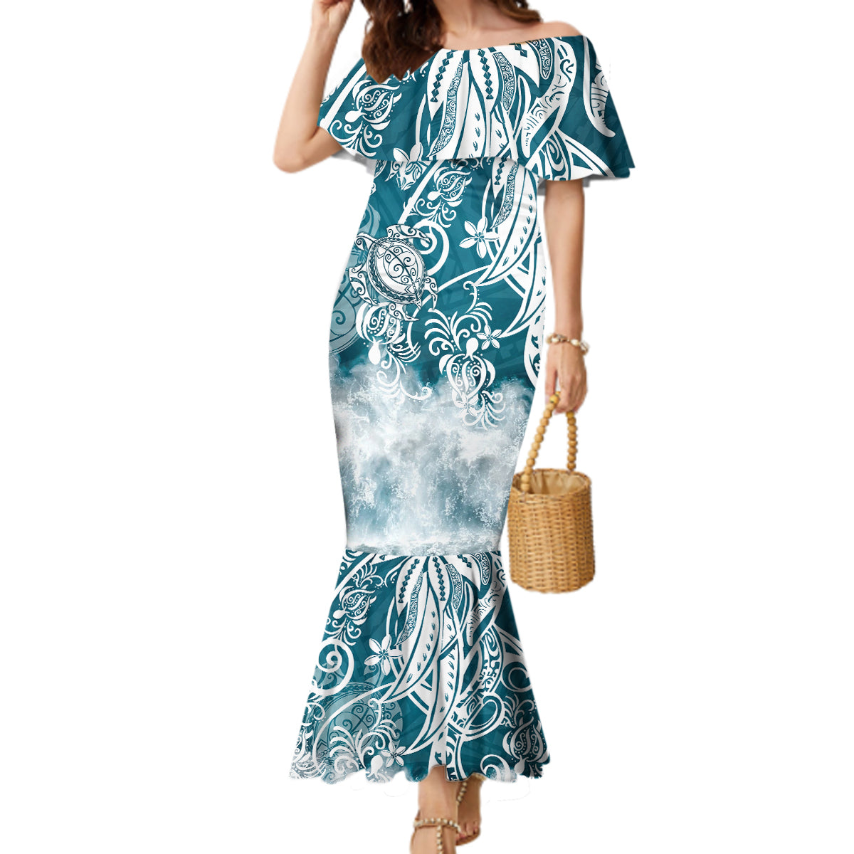 Polynesian Sea Turtle Mermaid Dress Tribal LT6 Women Blue - Polynesian Pride