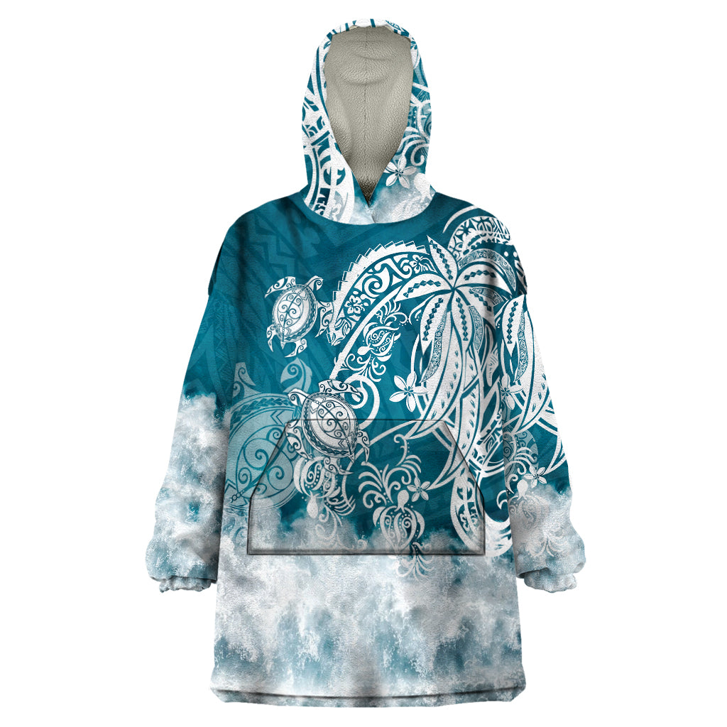 Polynesian Sea Turtle Wearable Blanket Hoodie Tribal LT6 One Size Blue - Polynesian Pride