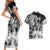 Polynesian Sea Turtle Couples Matching Short Sleeve Bodycon Dress and Hawaiian Shirt Tribal Black LT6 - Polynesian Pride