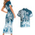 Polynesian Sea Turtle Couples Matching Short Sleeve Bodycon Dress and Hawaiian Shirt Tribal Blue LT6 - Polynesian Pride