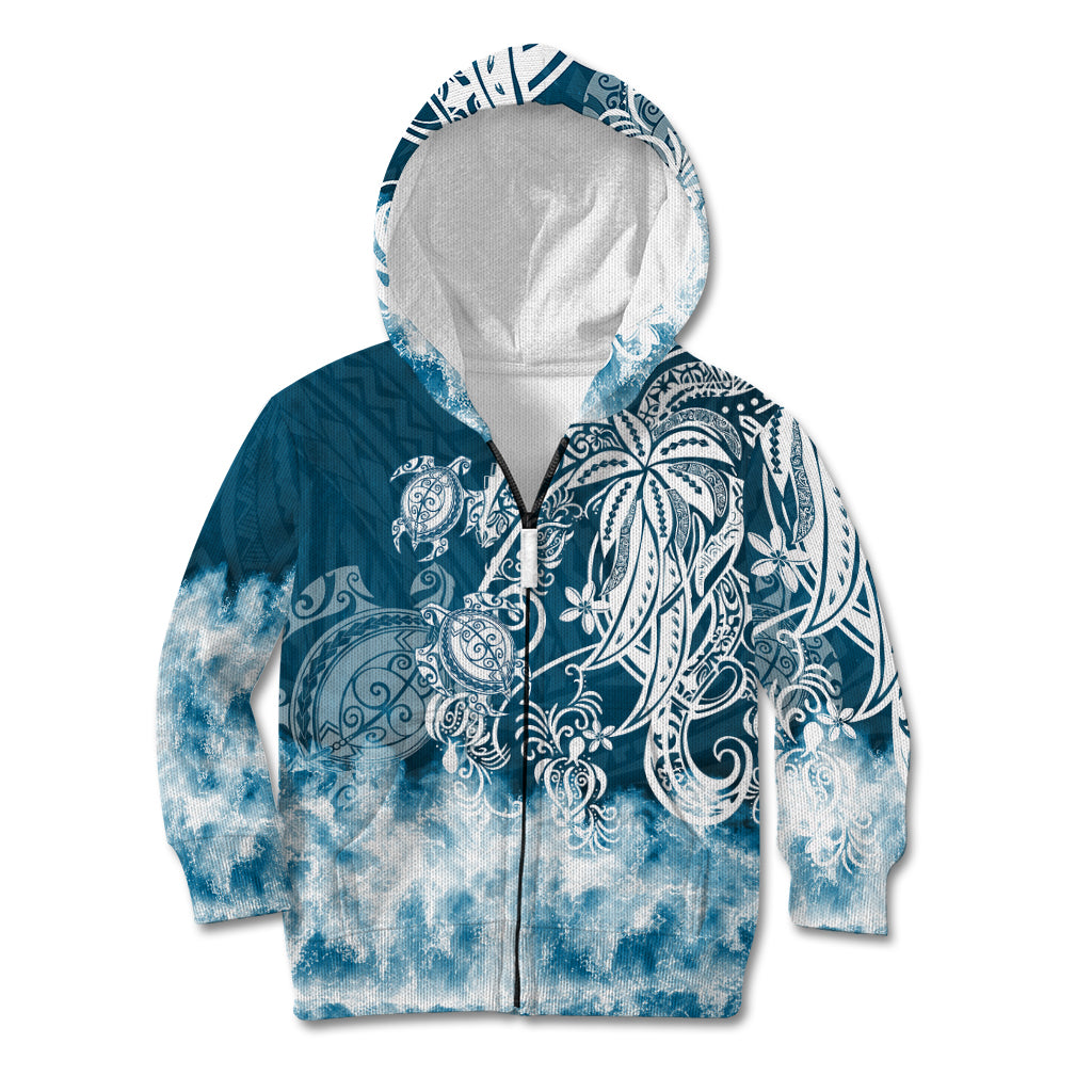 Polynesian Sea Turtle Kid Hoodie Tribal Blue LT6 Zip Hoodie Blue - Polynesian Pride