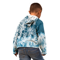 Polynesian Sea Turtle Kid Hoodie Tribal Blue LT6 - Polynesian Pride